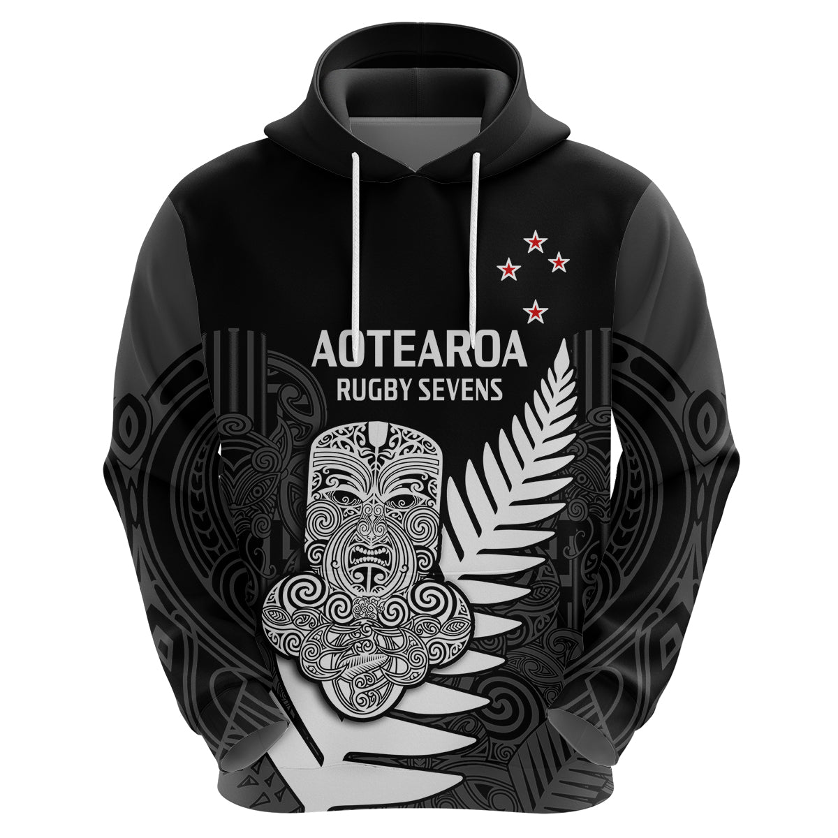 Custom Aotearoa Rugby Sevens All Black Tiki Fern Hoodie - Wonder Print Shop
