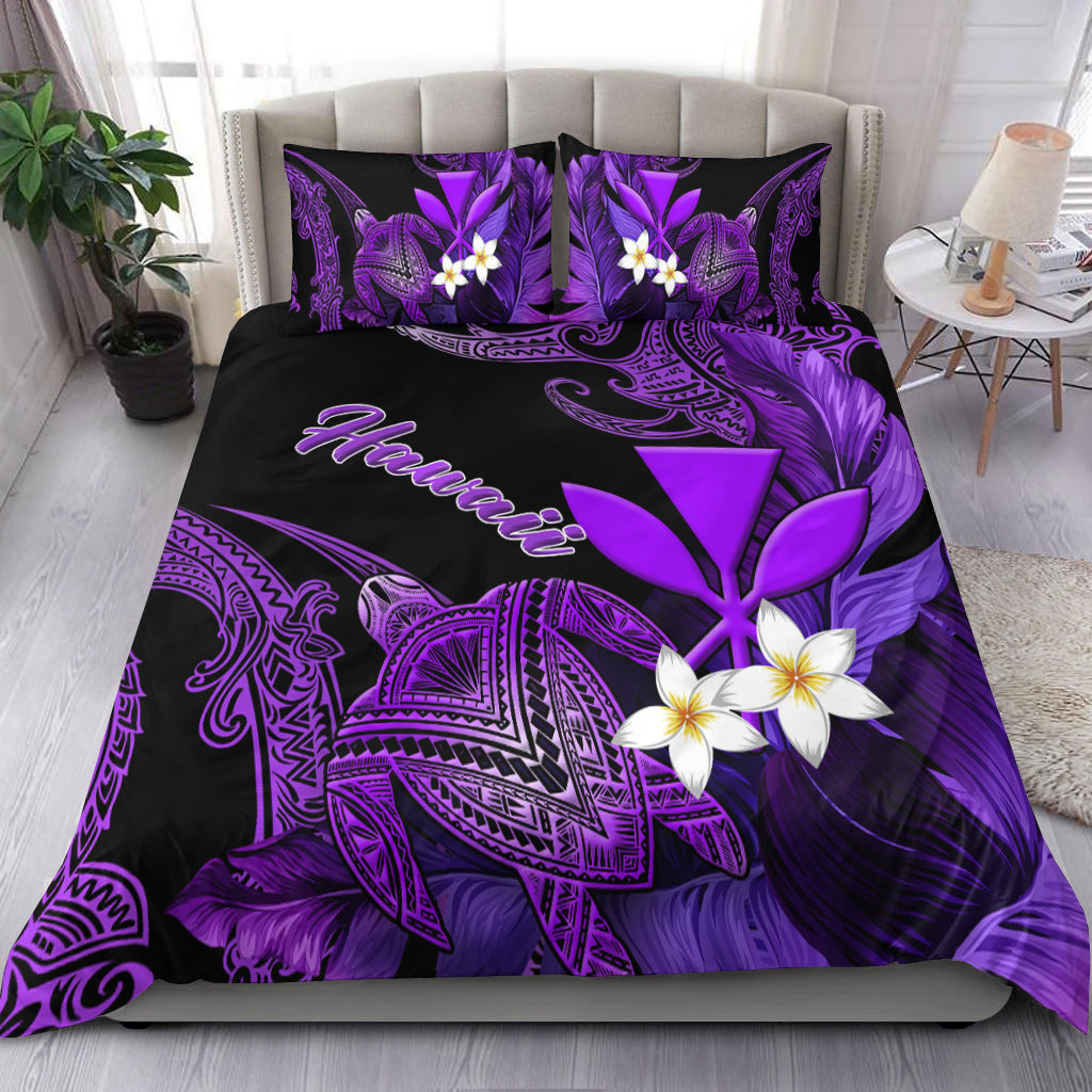 Hawaii Turtle With Plumeria Leaf Purple Bedding Set LT12 - Wonder Print Shop