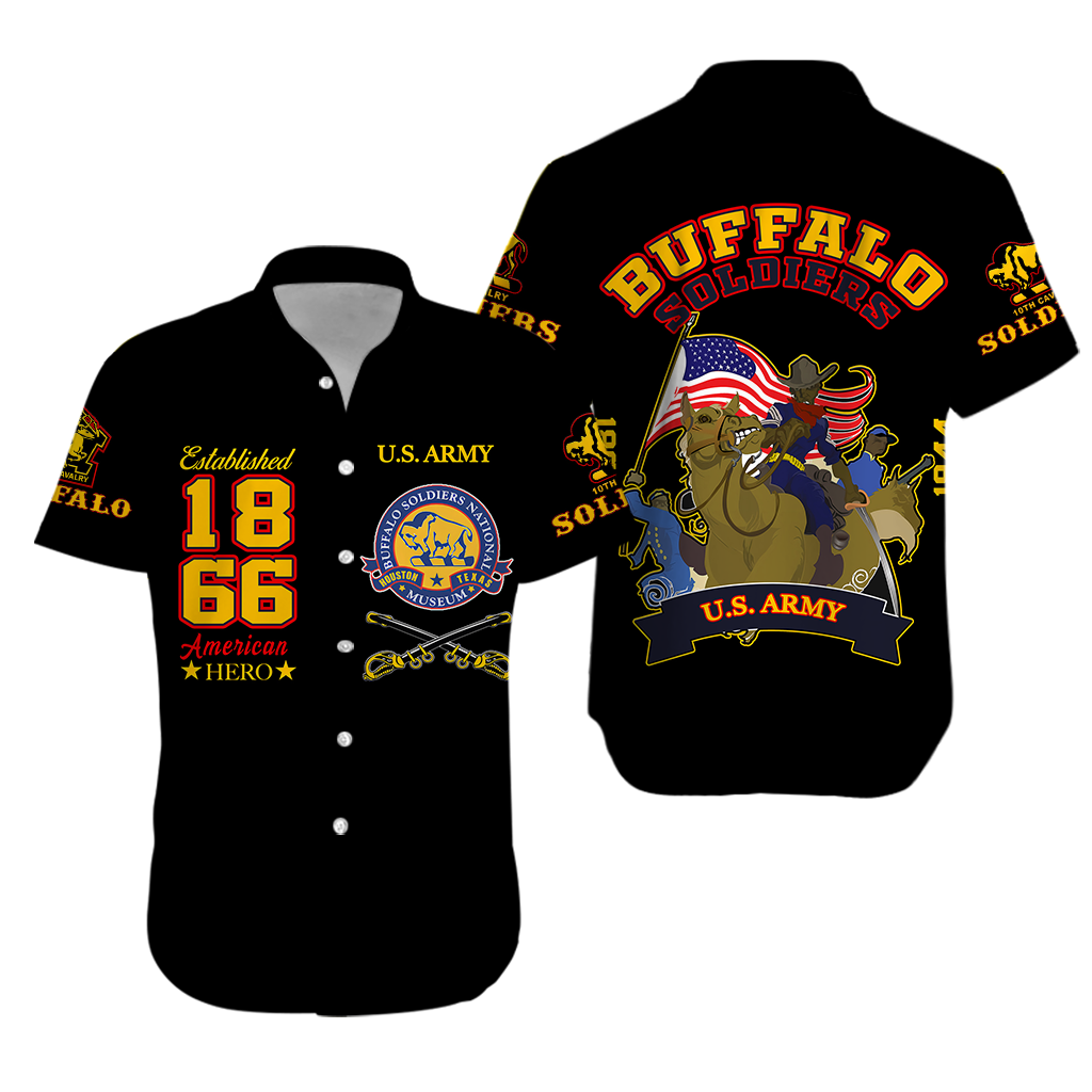 Big Boy Buffalo Soldiers Hawaiian Shirt Black LT12 - Wonder Print Shop