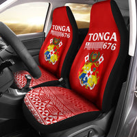 Red Tonga 676 seat covers with crest; red patterned seat cushions