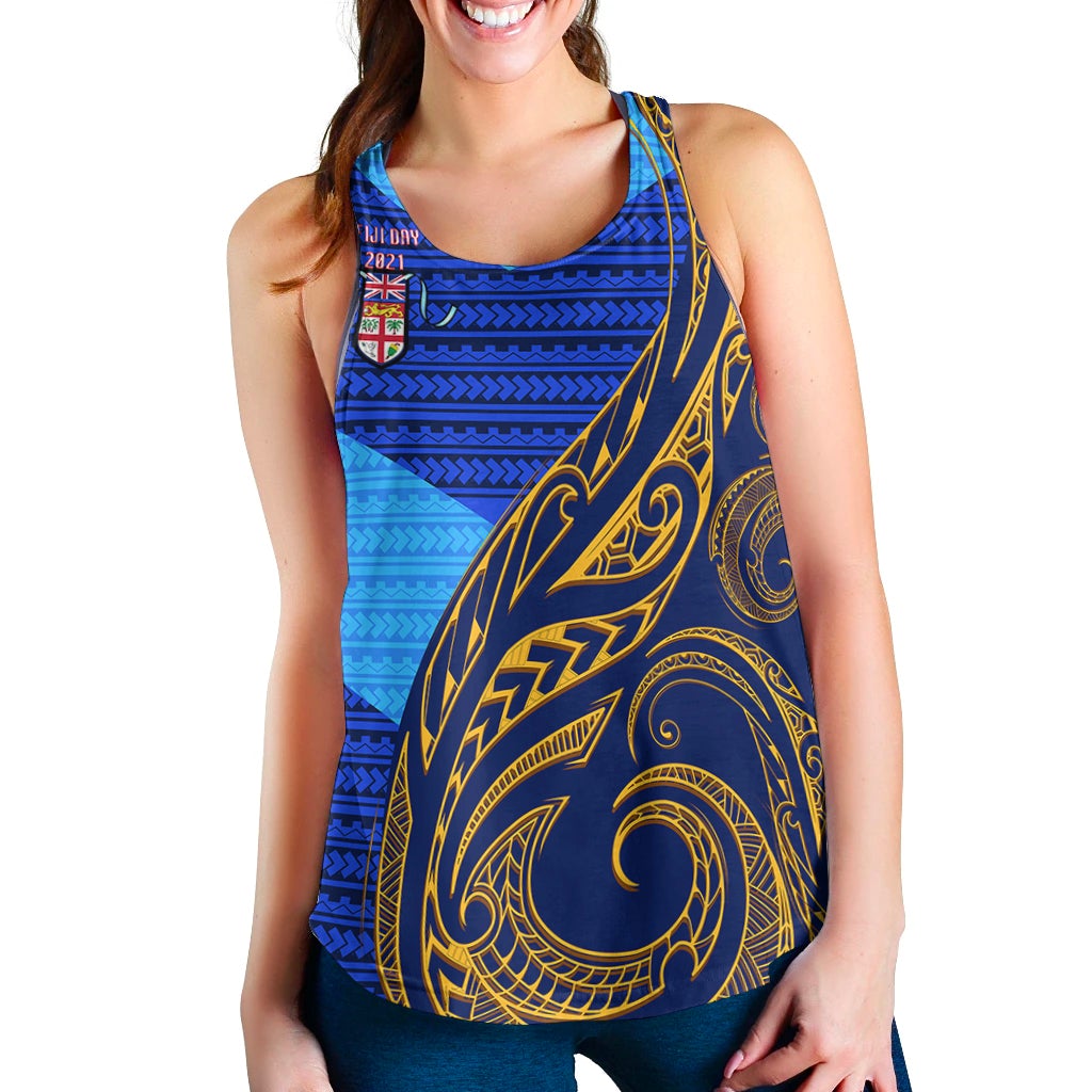 Fiji Women's Racerback Tank - Flag's Color With Gold Polynesian Pattern LT20 - Wonder Print Shop