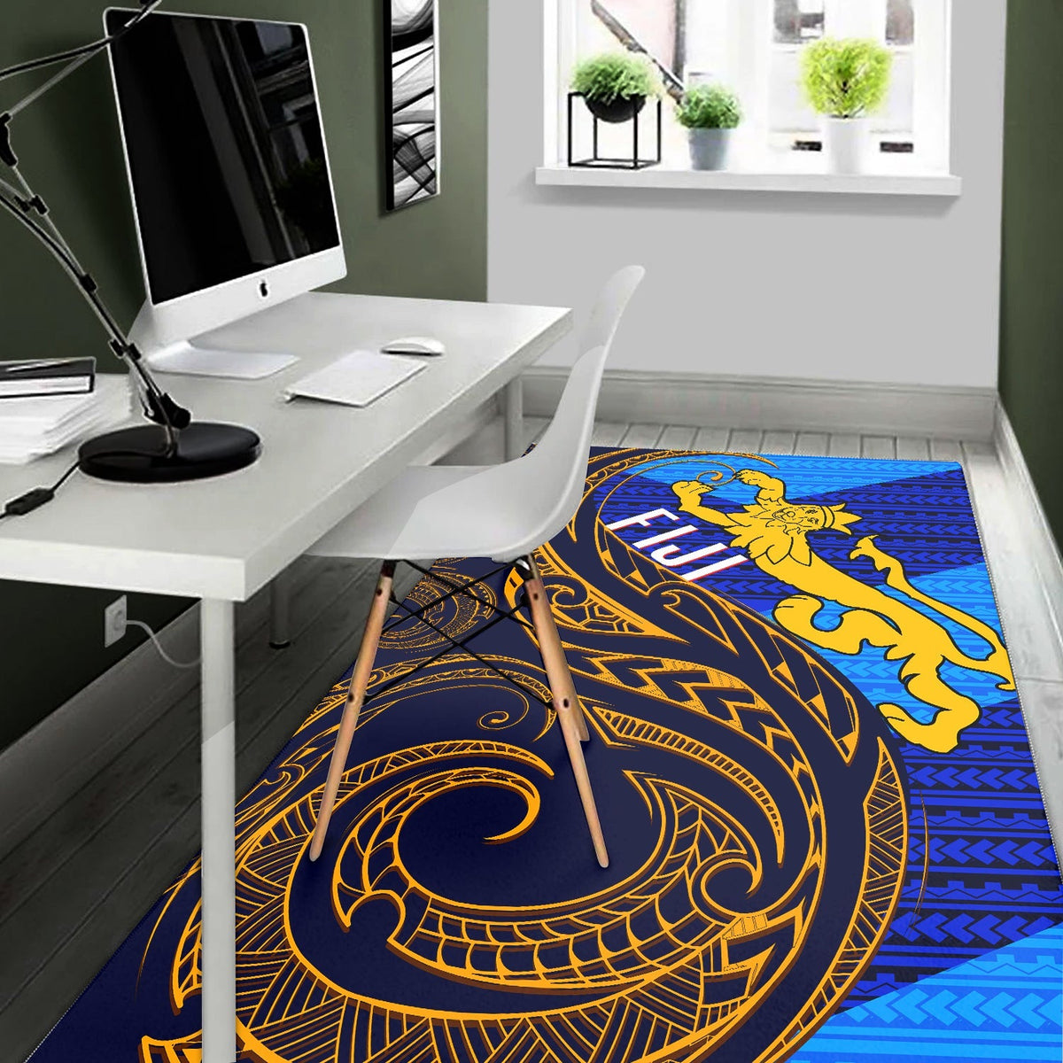 Fiji Area Rug - Flag's Color With Gold Polynesian Pattern LT20 - Wonder Print Shop