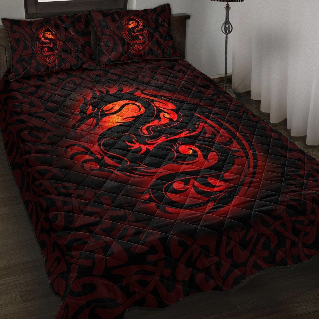 Wales Celtic Quilt Bed Set Fury Celtic Dragon With Knot - Wonder Print Shop