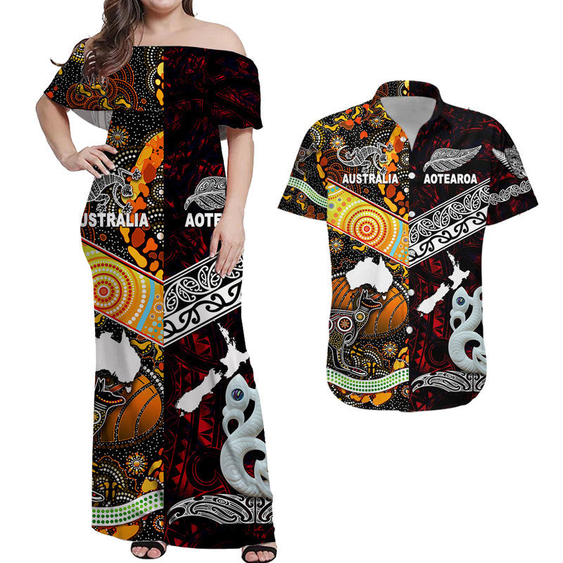 New Zealand Australia Hawaiian Couple Outfits Maori Aboriginal Matching Hawaiian Shirt And Dress Together Red LT8 - Wonder Print Shop
