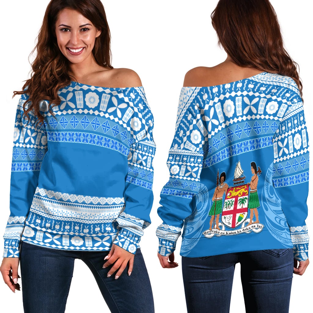 Bula Fiji Off Shoulder Sweater Tapa Pattern LT13 - Wonder Print Shop