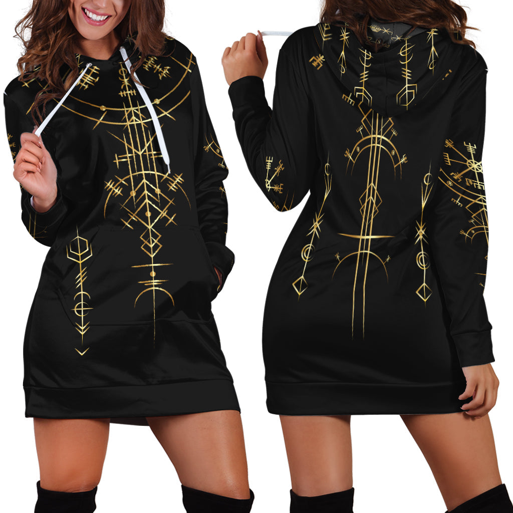Viking Helm of Awe Gold Art Hoodie Dress LT12 - Wonder Print Shop