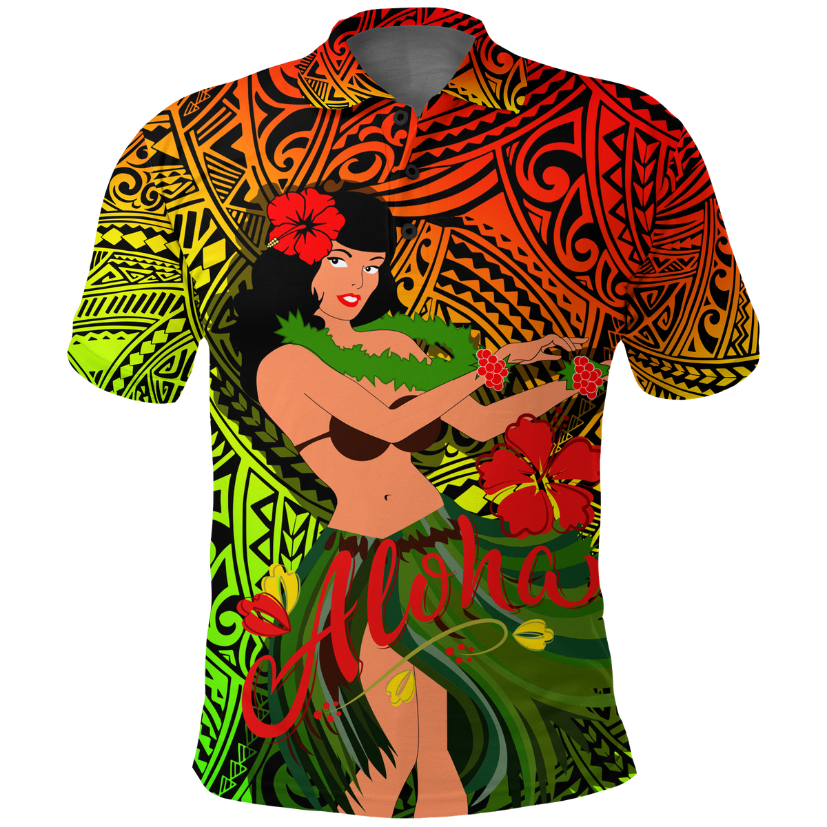 Hawaii Hula Girl Reggae Polo Shirt LT2 - Wonder Print Shop