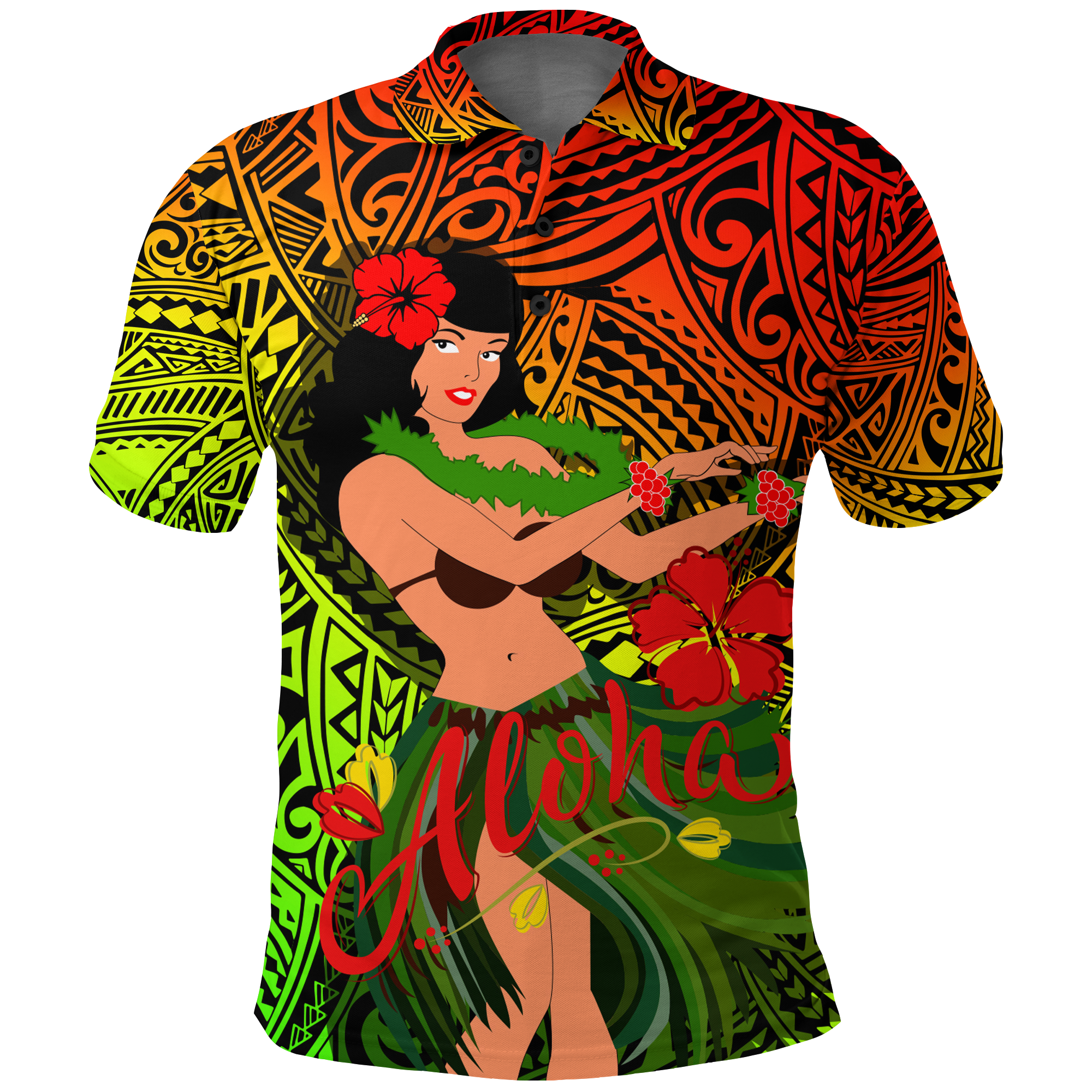 Hawaii Hula Girl Reggae Polo Shirt LT2 - Wonder Print Shop