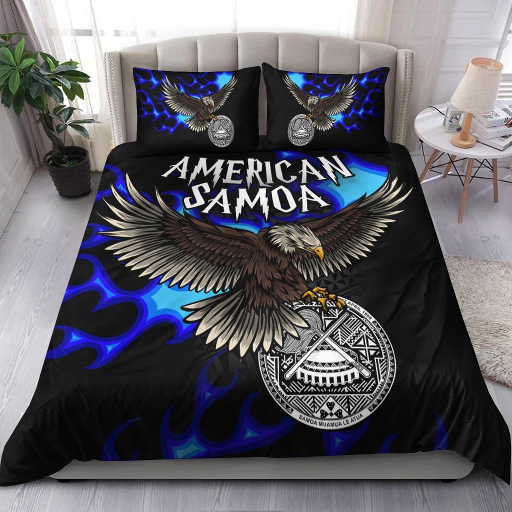 american-samoa-polynesian-bedding-set-eagle-with-flame-blue