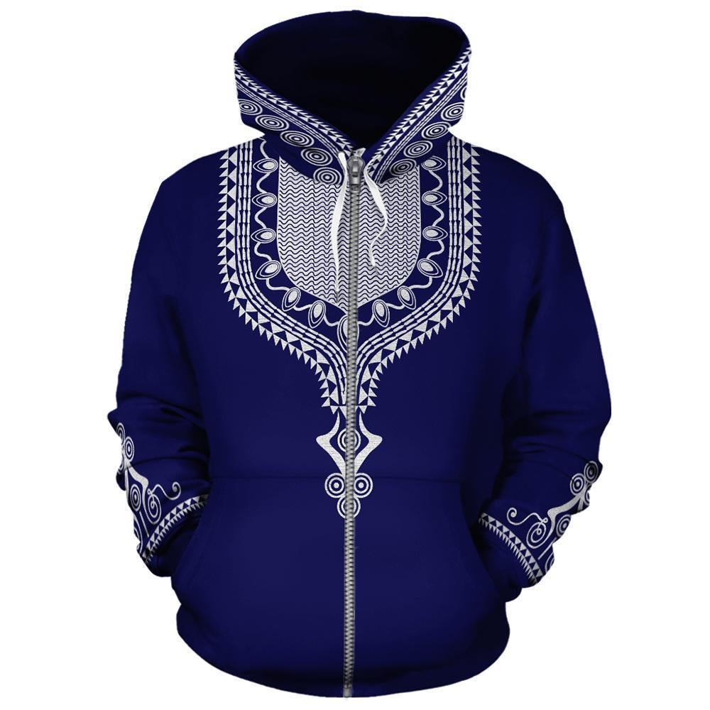 African Hoodie Blue Dashiki Zip Hoodie - Wonder Print Shop