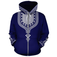 African Hoodie Blue Dashiki Zip Hoodie - Wonder Print Shop
