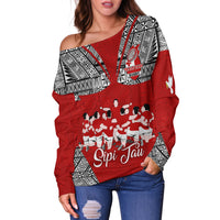 Custom Personalised Tonga Rugby Ikale Tahi Sipi Tau Women Off Shoulder Sweater LT2 - Wonder Print Shop