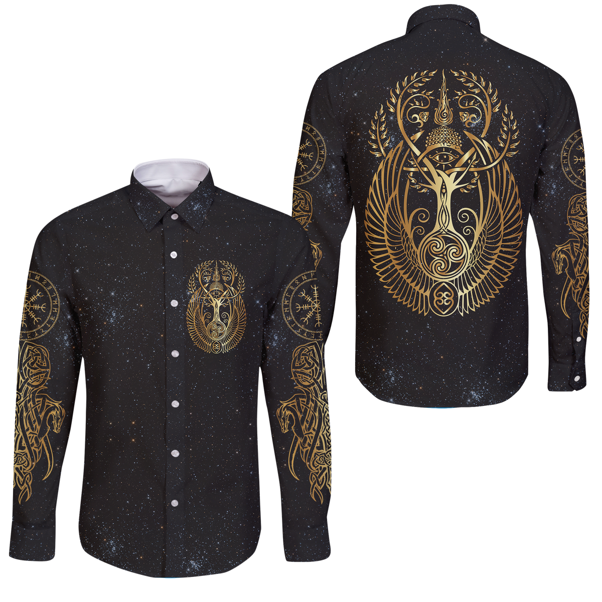 Viking Yggdrasil Tree Of Life Odin Long Sleeve Button Shirt LT12 - Wonder Print Shop