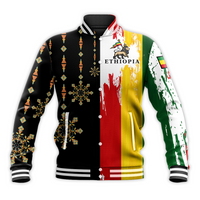 Ethiopia Baseball Jacket Flag's Color With Aztec Pattern LT20 - Wonder Print Shop