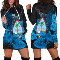 (Custom Personalised) Guam Seal Hoodie Dress Polynesian Turtle with Flowers Version Blue LT13 - Wonder Print Shop