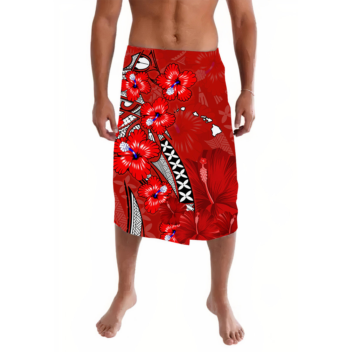 Hawaii Lavalava Polynesia Red Hibiscus and Map Mystical LT13 - Wonder Print Shop