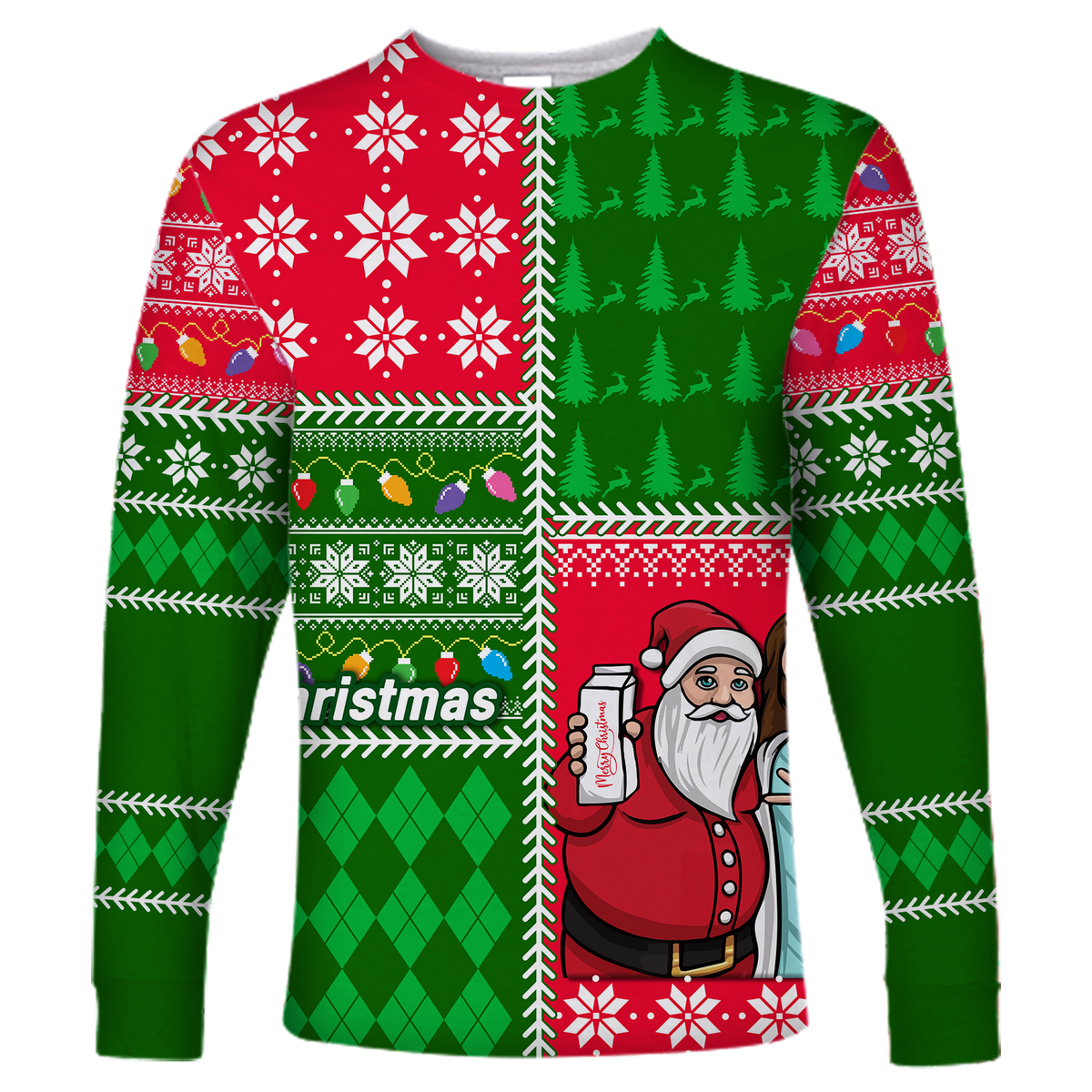Santa With Jesus Christmas 2022 Ugly Style Long Sleeve Shirt - LT12 - Wonder Print Shop