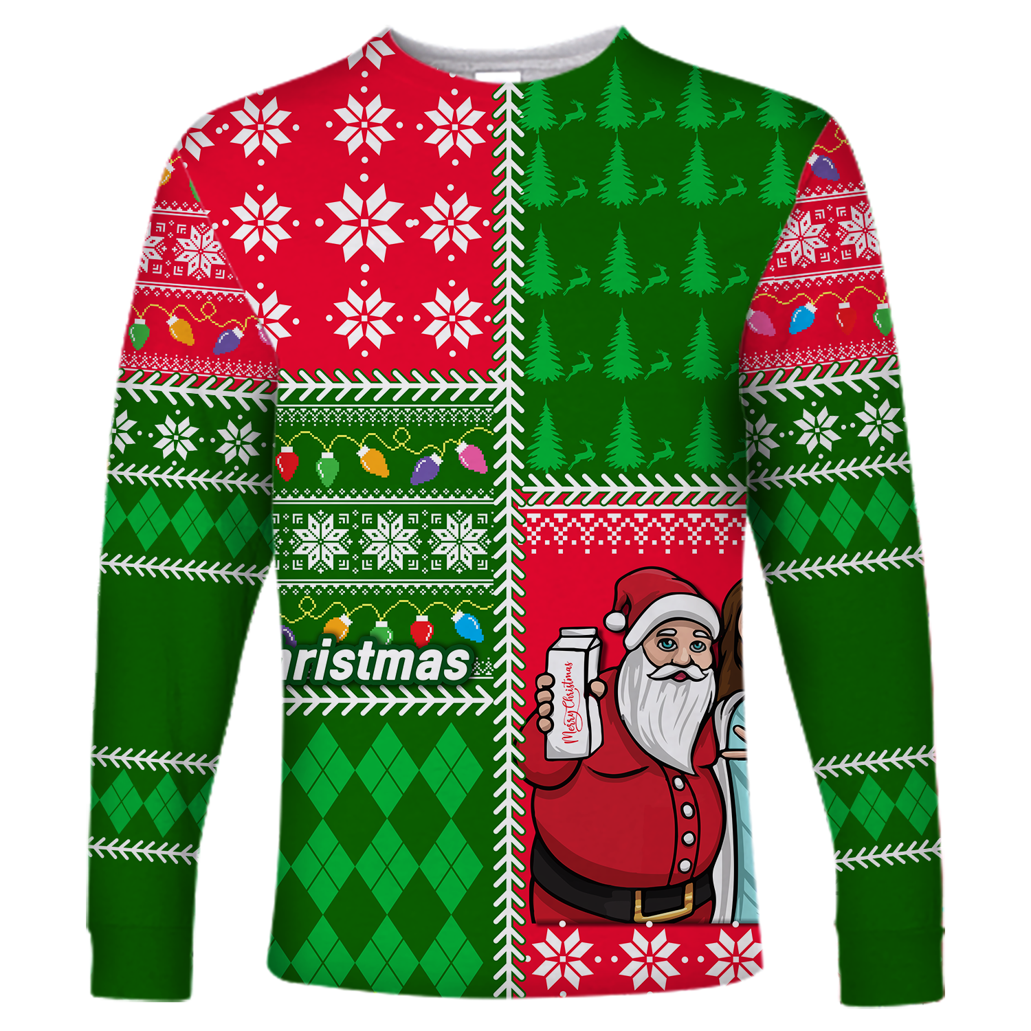 Santa With Jesus Christmas 2022 Ugly Style Long Sleeve Shirt - LT12 - Wonder Print Shop