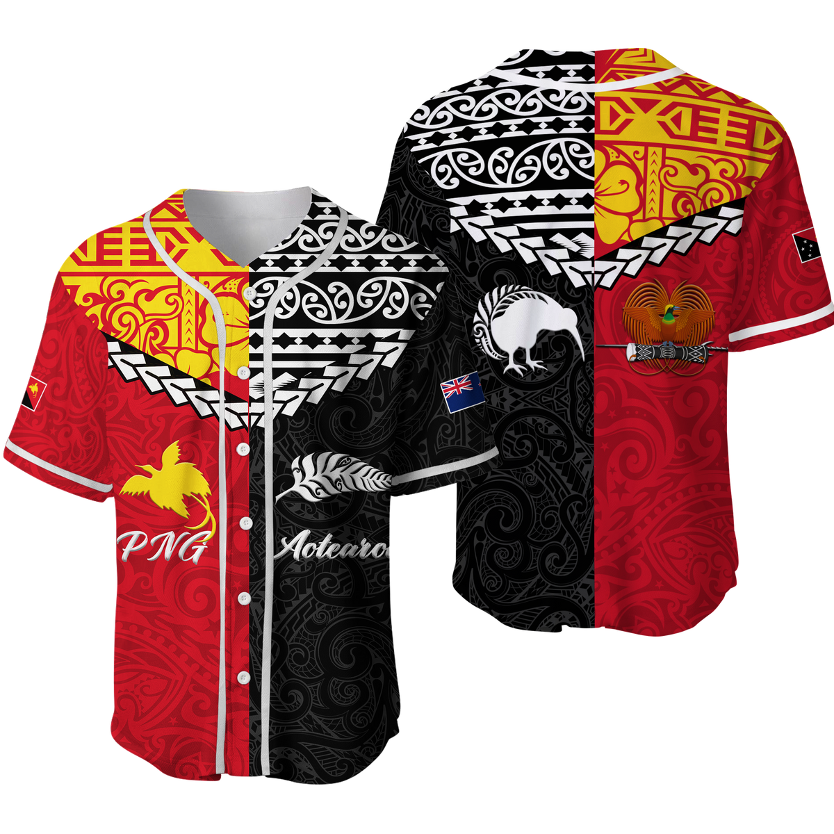 Papua New Guinea Combine New Zealand Maori Aotearoa Heritage Baseball Jersey LT12 - Wonder Print Shop