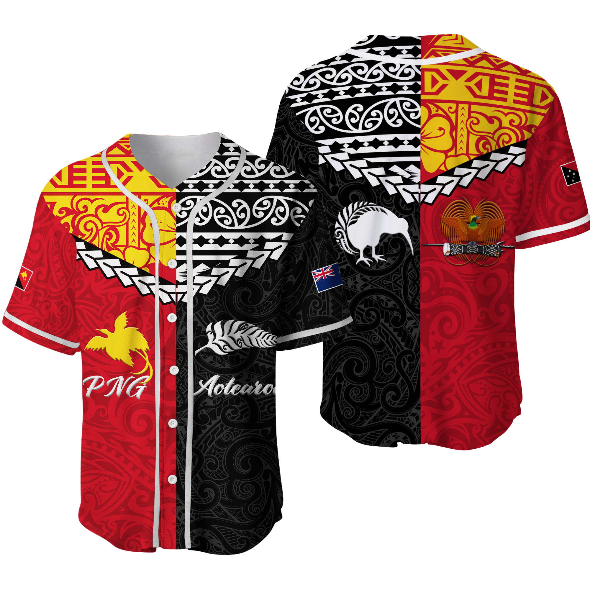 Papua New Guinea Combine New Zealand Maori Aotearoa Heritage Baseball Jersey LT12 - Wonder Print Shop