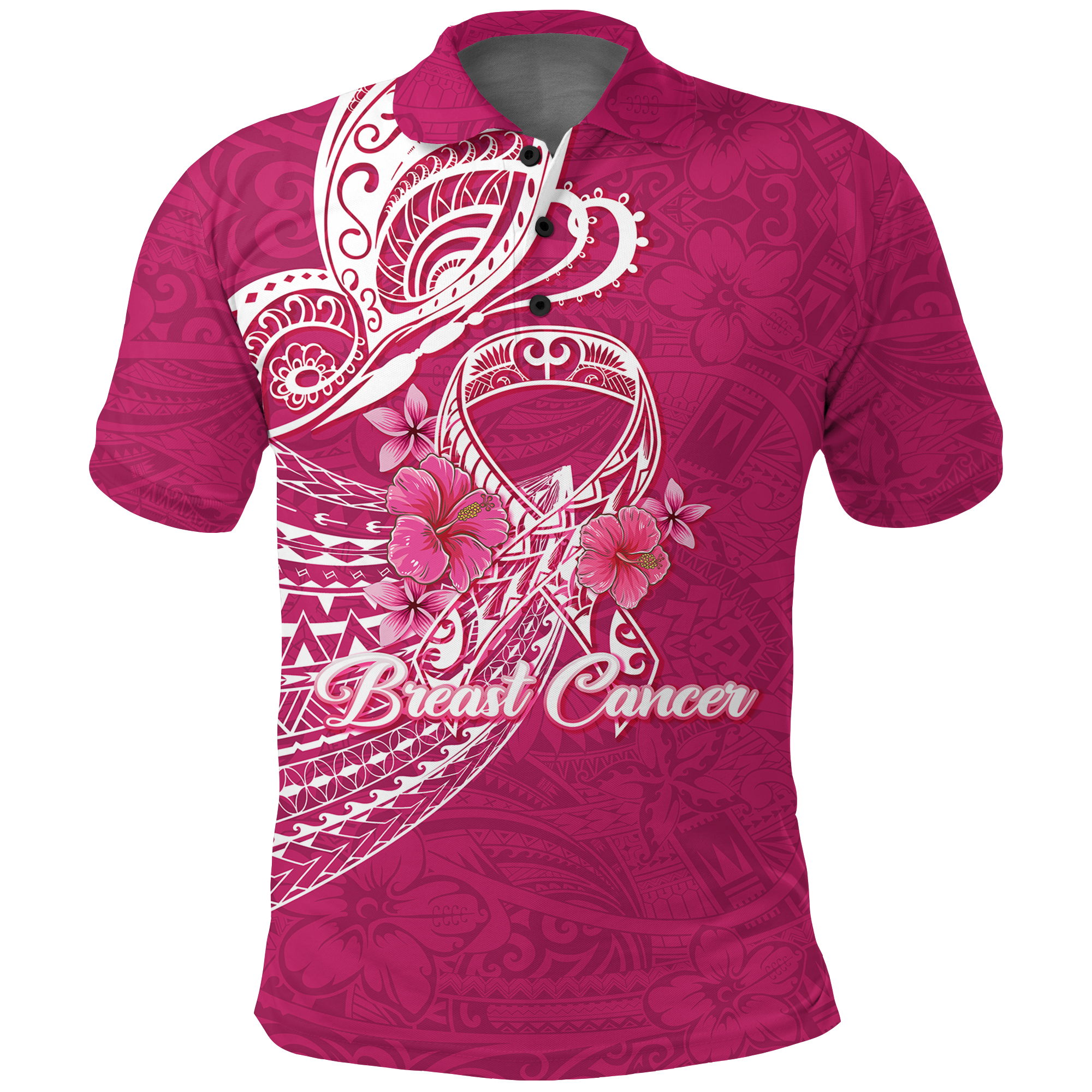 Breast Cancer Pink Ribbon Butterfly Polynesian Pink Version Polo Shirt LT12 - Wonder Print Shop