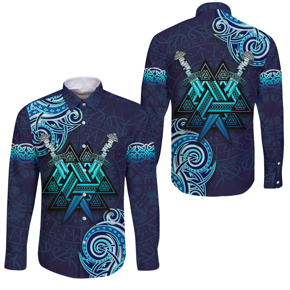 Viking Valknut Tattoo Art Long Sleeve Button Shirt LT12 - Wonder Print Shop