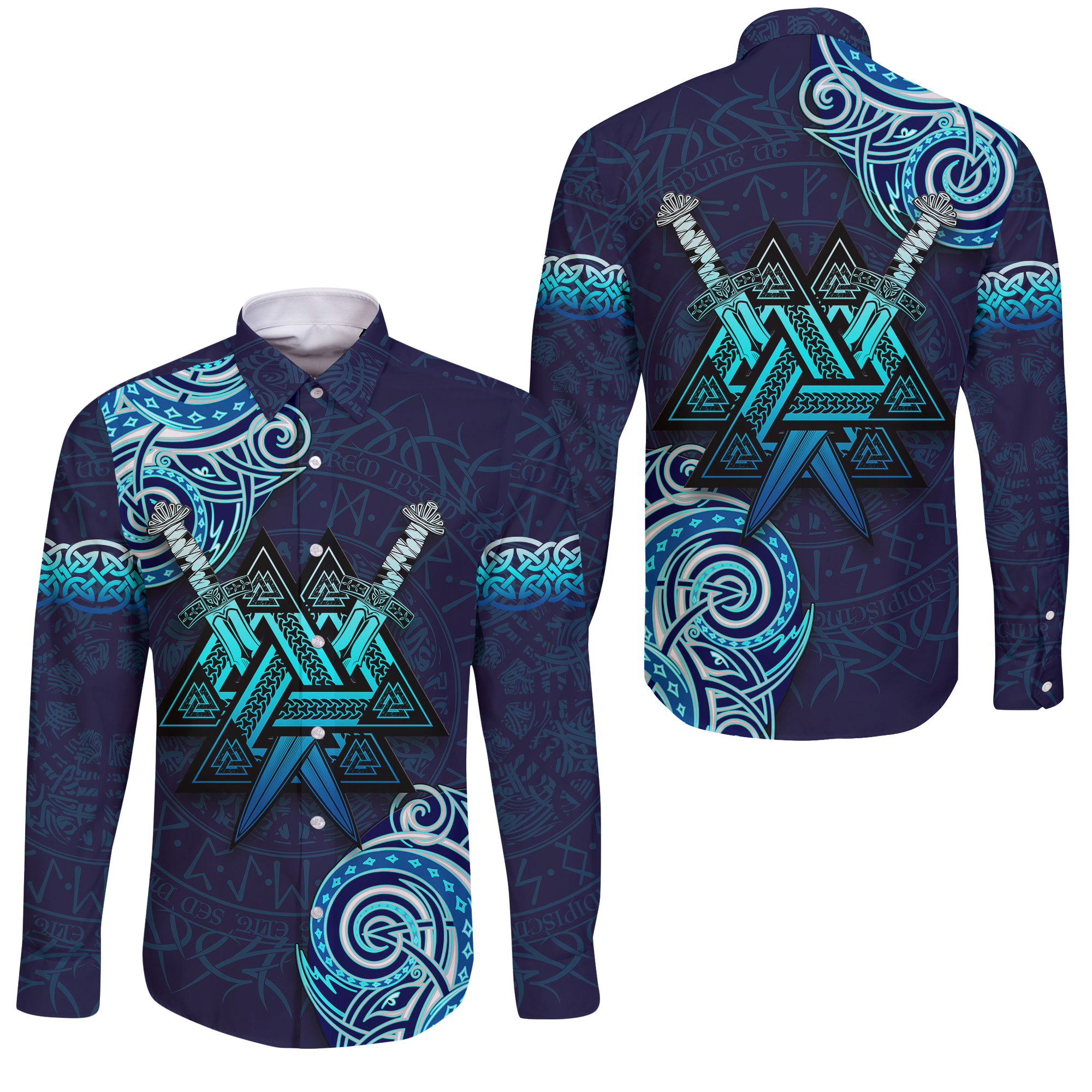 Viking Valknut Tattoo Art Long Sleeve Button Shirt LT12 - Wonder Print Shop