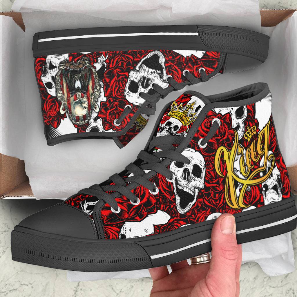 Skull Rose King - Death Cannot Divide Us High Top Canvas Shoes - LT2