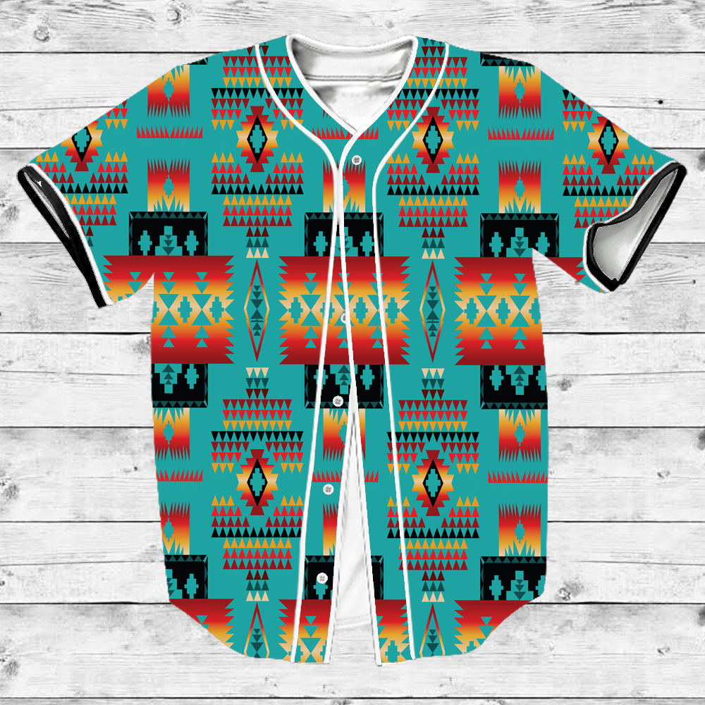 Blue Native Tribes Pattern Native American Baseball Jersey LT10 - Wonder Print Shop
