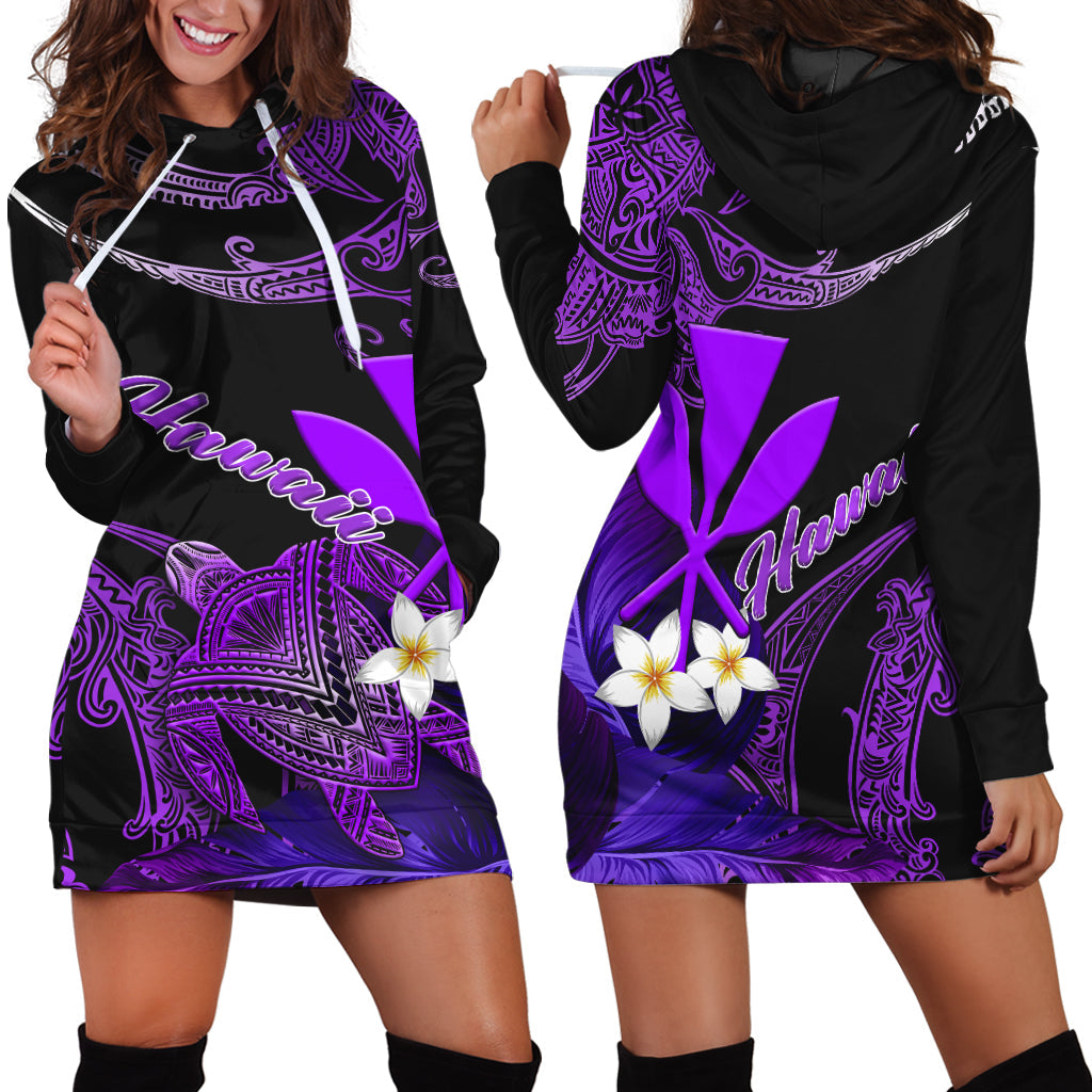 Hawaii Turtle With Plumeria Leaf Purple Women Hoodie Dress LT12 - Wonder Print Shop