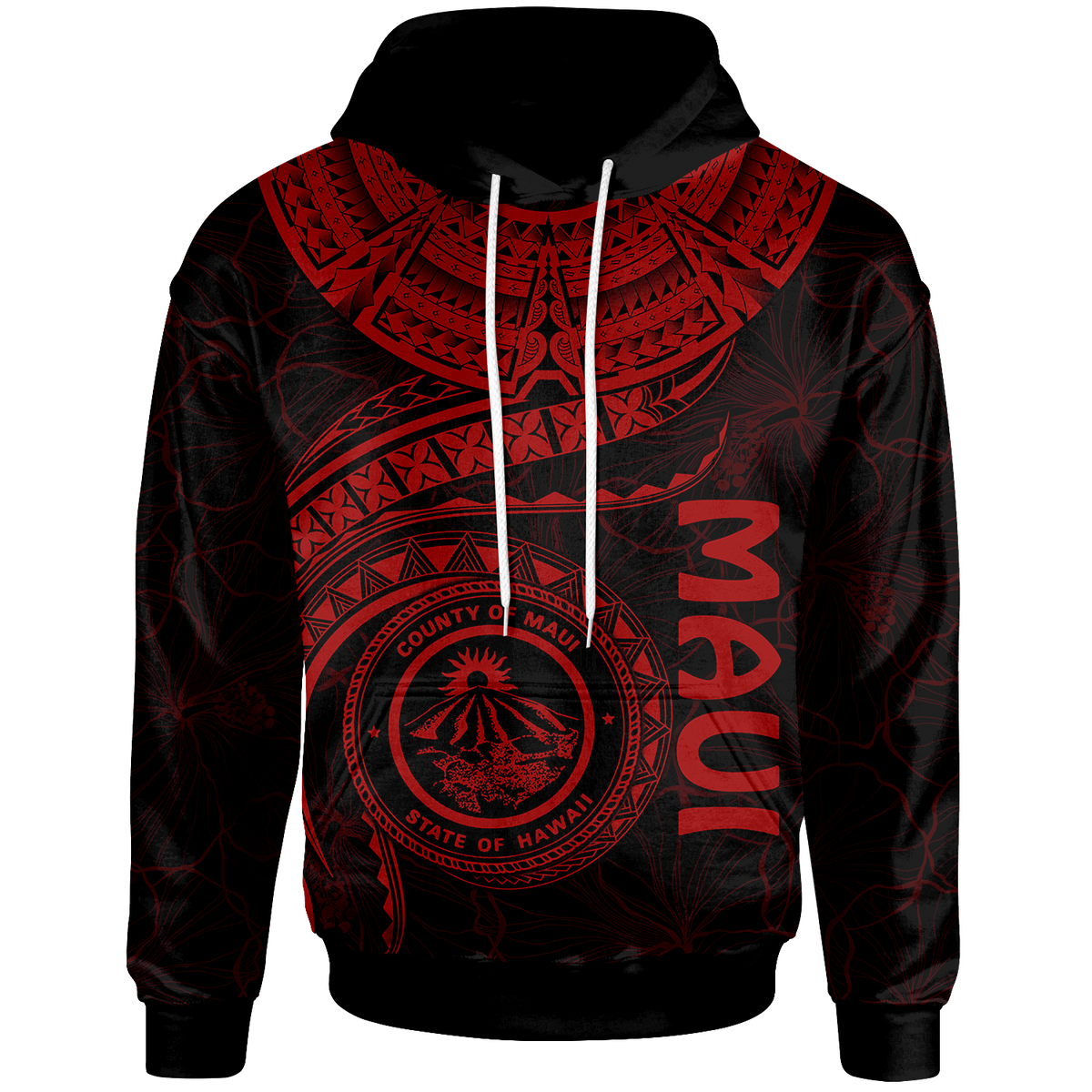 Polynesian Hawaii Hoodie Maui Polynesian Waves Red - Wonder Print Shop