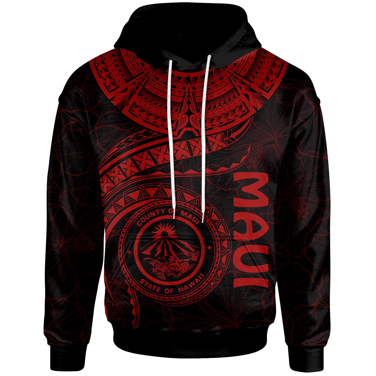 Polynesian Hawaii Hoodie Maui Polynesian Waves Red - Wonder Print Shop