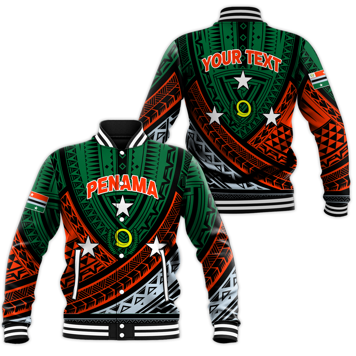Custom Personalised Vanuatu Penama Province Tribal Pattern Baseball Jacket - LT12 - Wonder Print Shop