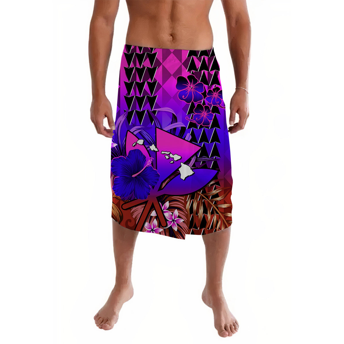 Hawaii Flowers Lavalava Purple Tribal Pattern Hawaiian LT13 - Wonder Print Shop