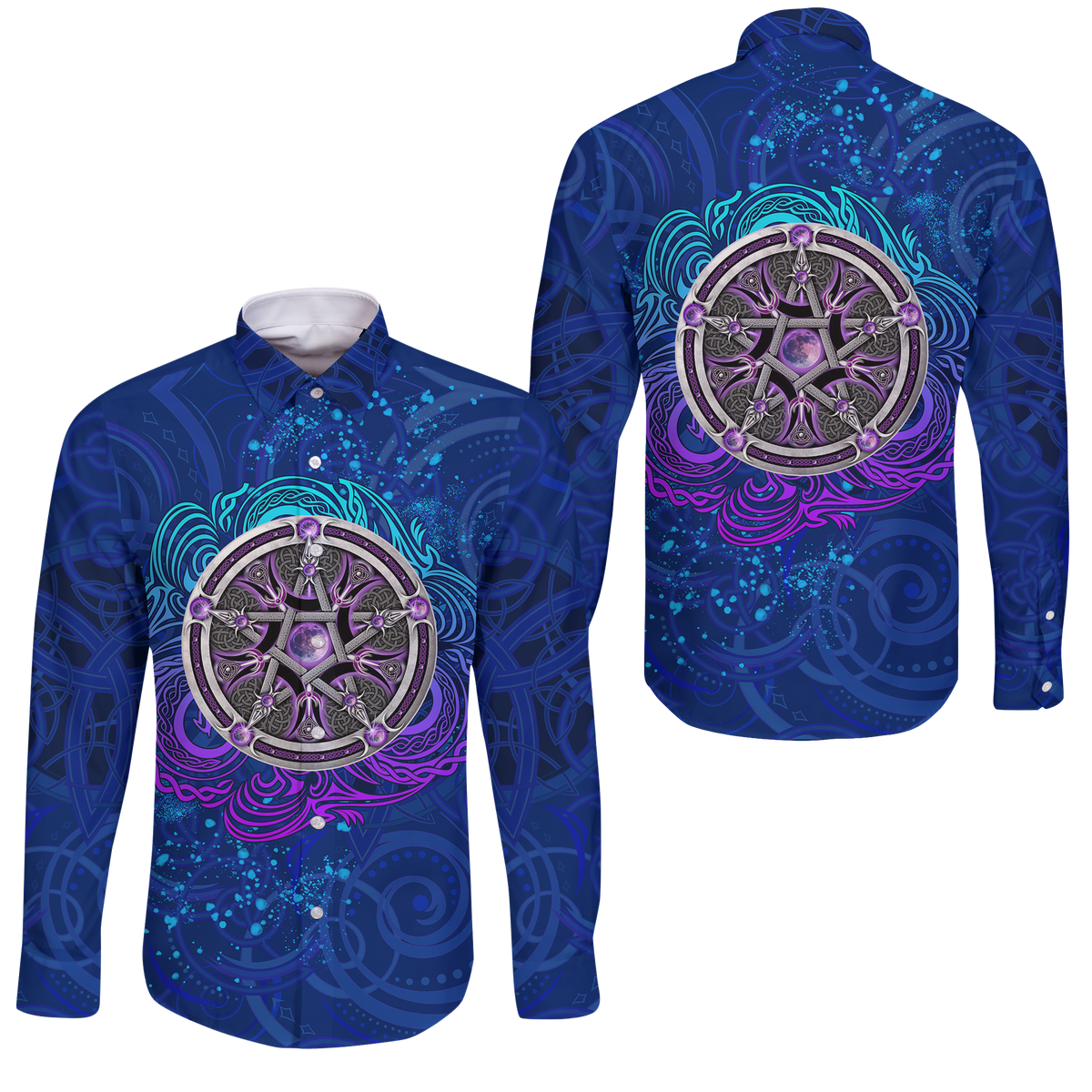 Celtic Pentagram With Triskele Long Sleeve Button Shirt LT12 - Wonder Print Shop
