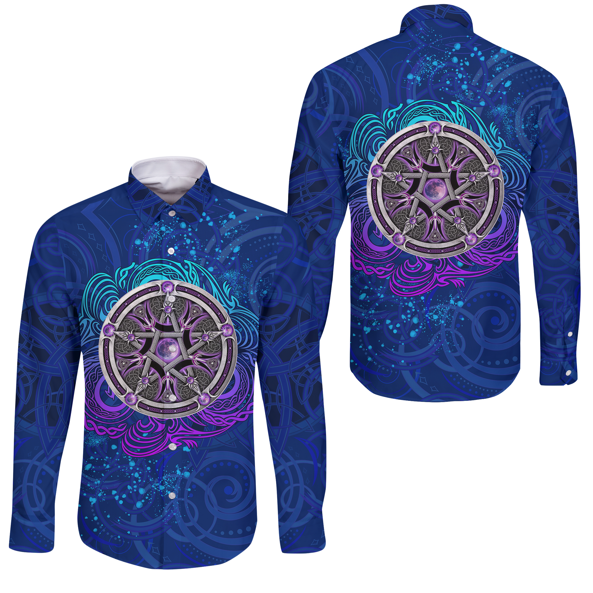 Celtic Pentagram With Triskele Long Sleeve Button Shirt LT12 - Wonder Print Shop