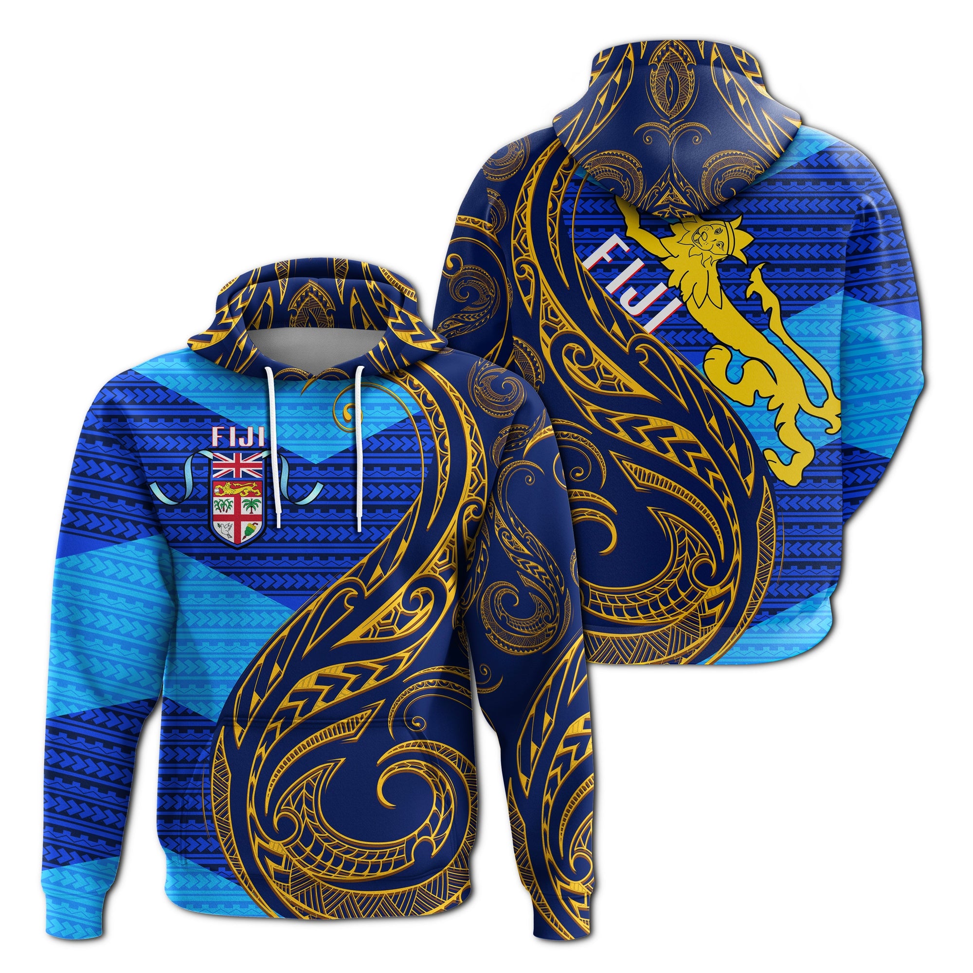 Fiji Hoodie Flags Color With Gold Polynesian Pattern LT20 - Wonder Print Shop