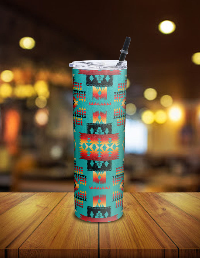 Blue Native Tribes Pattern Native American Skinny Tumbler LT10 - Wonder Print Shop