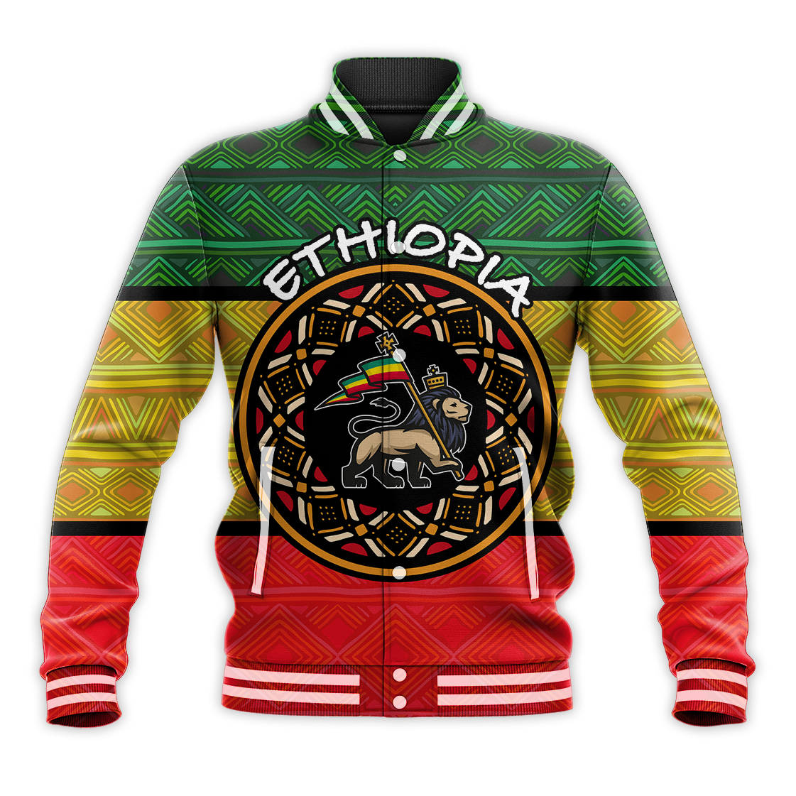 Ethiopia Baseball Jacket - African geometric ornament Patterns LT20 - Wonder Print Shop