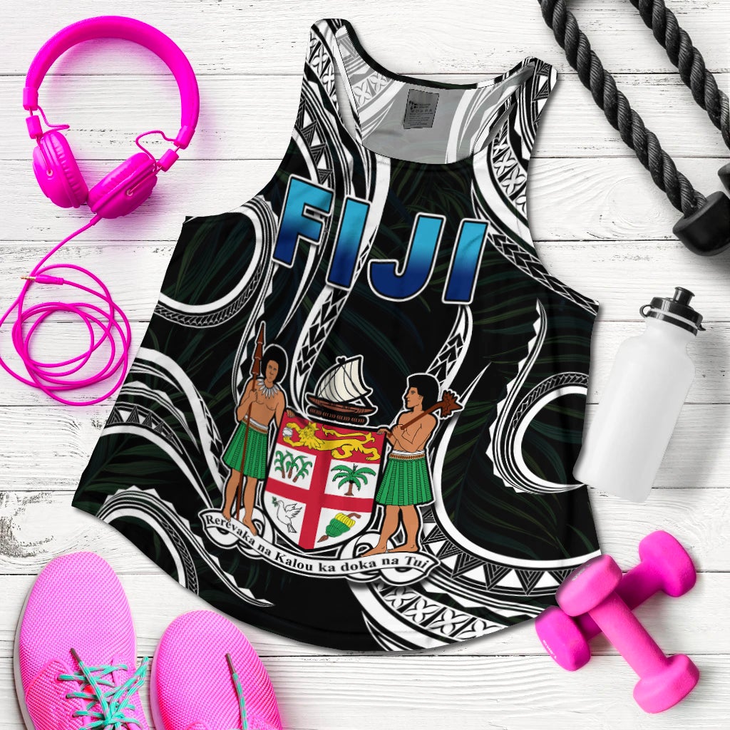 Fiji Coat of Arms Women Racerback Tank Polynesian mix Coconut Pattern LT13 - Wonder Print Shop