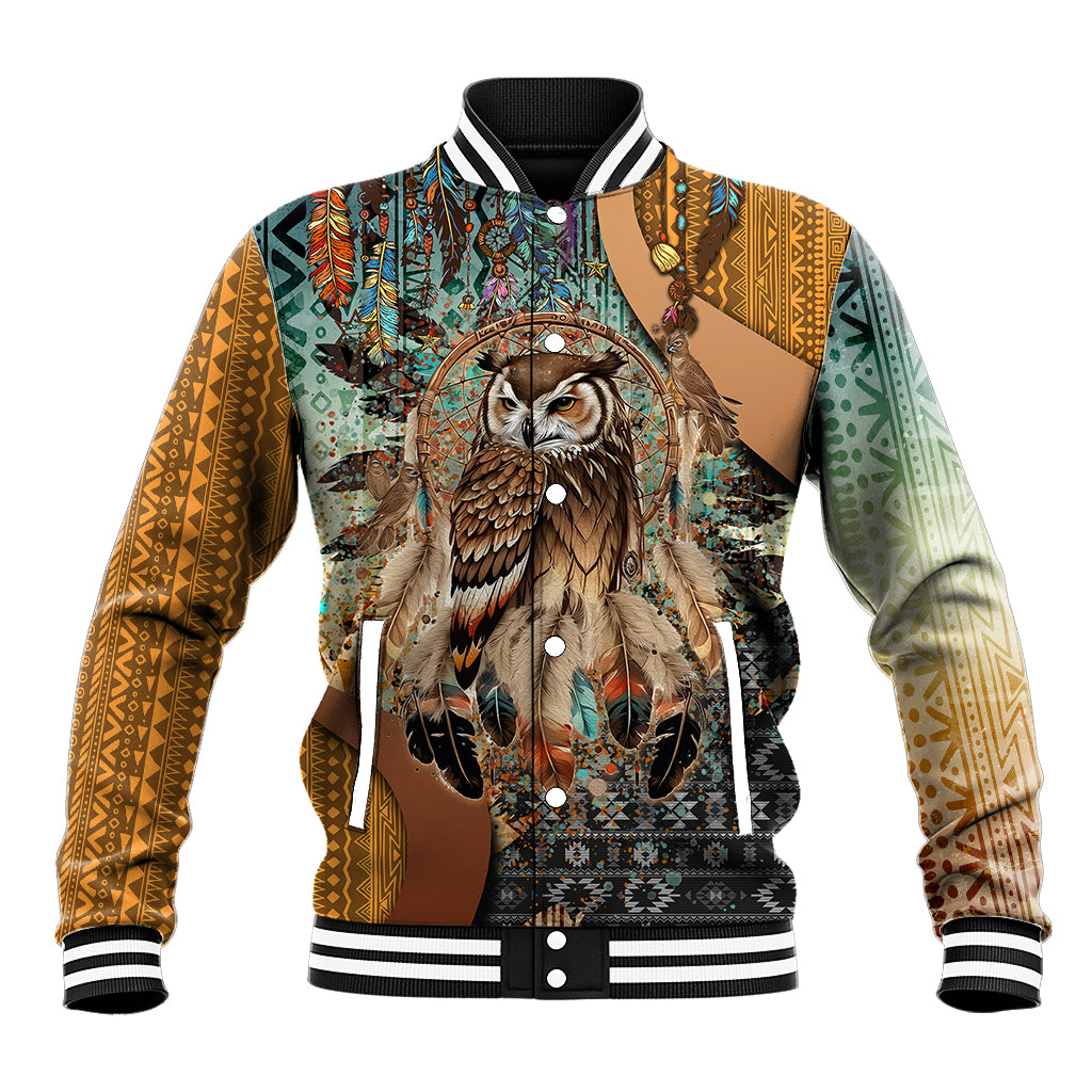 Native American Dreamcatcher Owl and Feathers Baseball Jacket - Wonder Print Shop