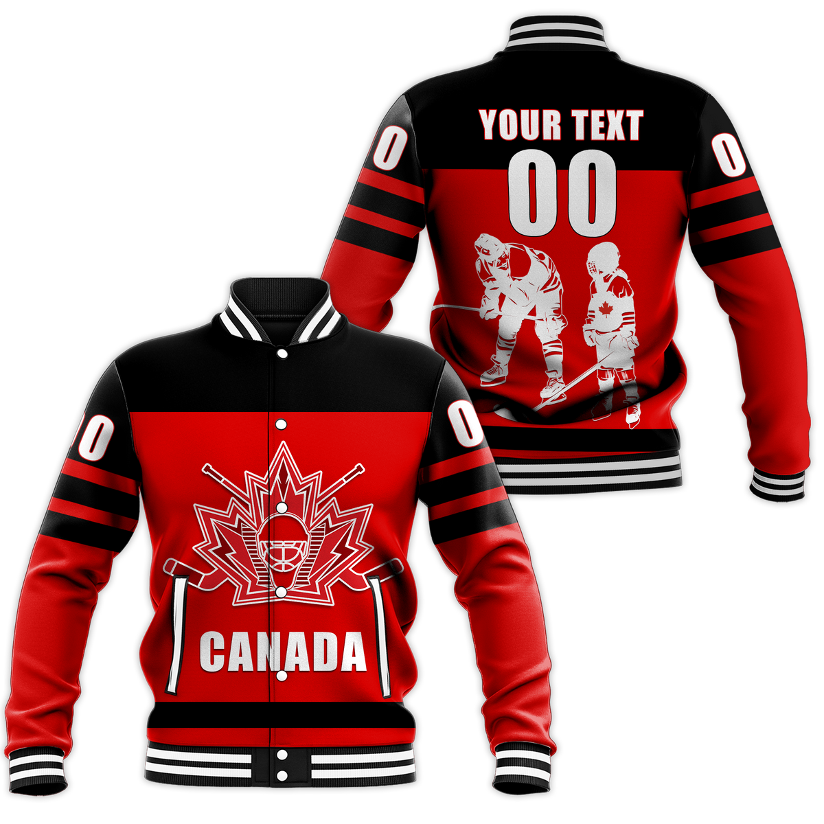(Custom Personalised) Canada Hockey Team Supporter Father's Day Baseball Jacket LT12 - Wonder Print Shop