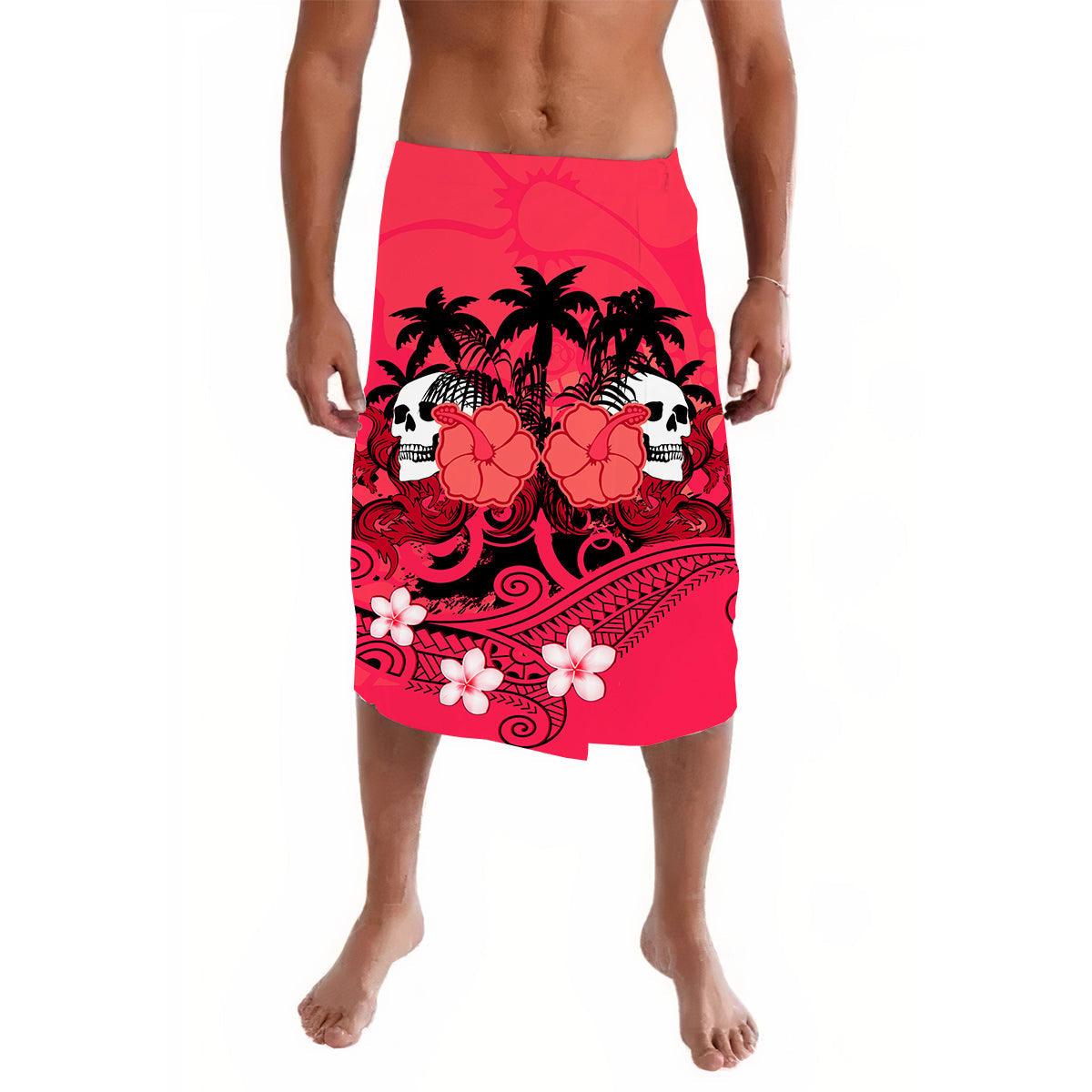 Hawaii Skull Lavalava Mysterious Polynesia and Red Flowers LT13 - Wonder Print Shop