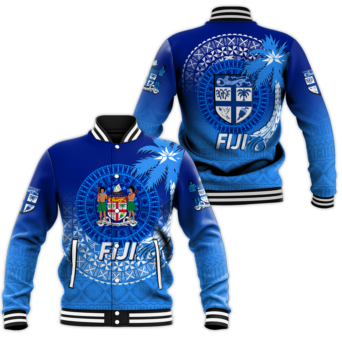 Fiji Tapa Tribal Coconut Tree Baseball Jacket - LT12 - Wonder Print Shop