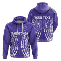 Purple hoodie with Rarotonga tribal print; front and back custom text