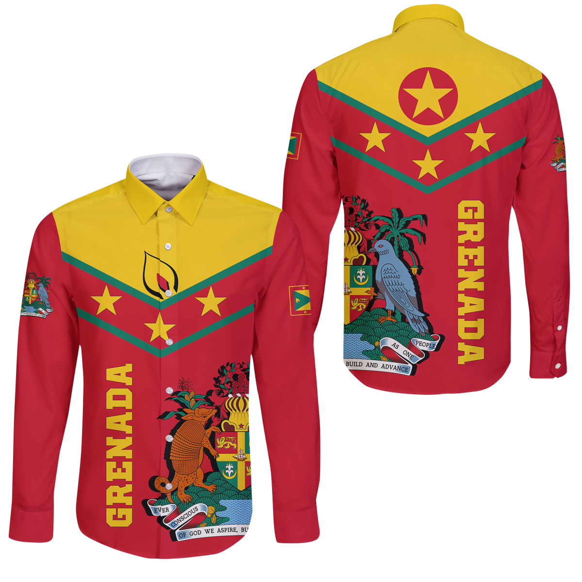 Grenada Long Sleeve Button Shirt - Proud Grenadian LT12 - Wonder Print Shop