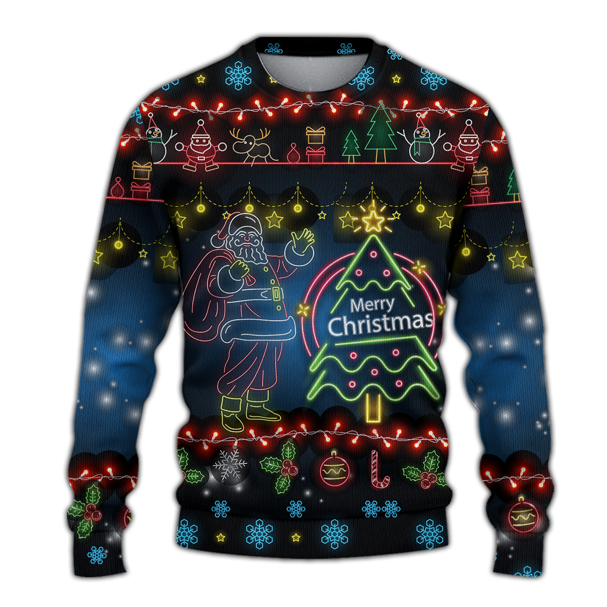 Christmas Santa Neon Lighting Ugly Pattern Sweatshirt - LT12 - Wonder Print Shop