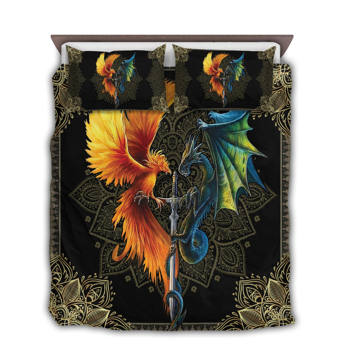 Dragon And Phoenix Sword Bedding Set - Wonder Print Shop