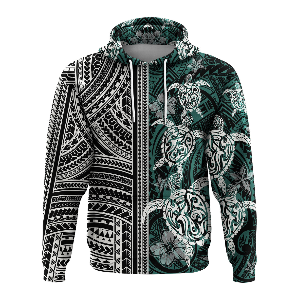 Polynesian Hoodie Turtle With Ethnic Motives and Floral Elements LT20 - Wonder Print Shop