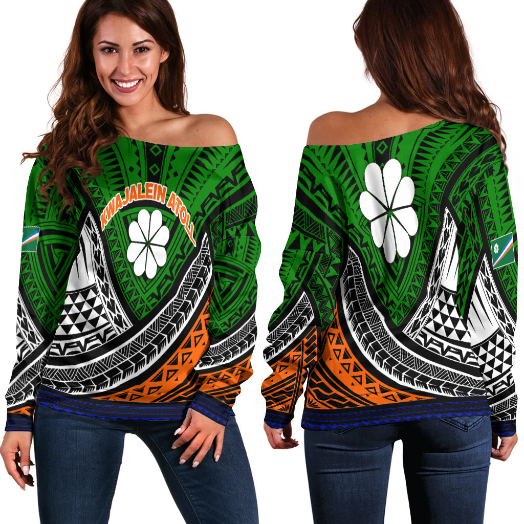 Kwajalein Atoll Tribal Pattern Women Off Shoulder Sweater LT12 - Wonder Print Shop